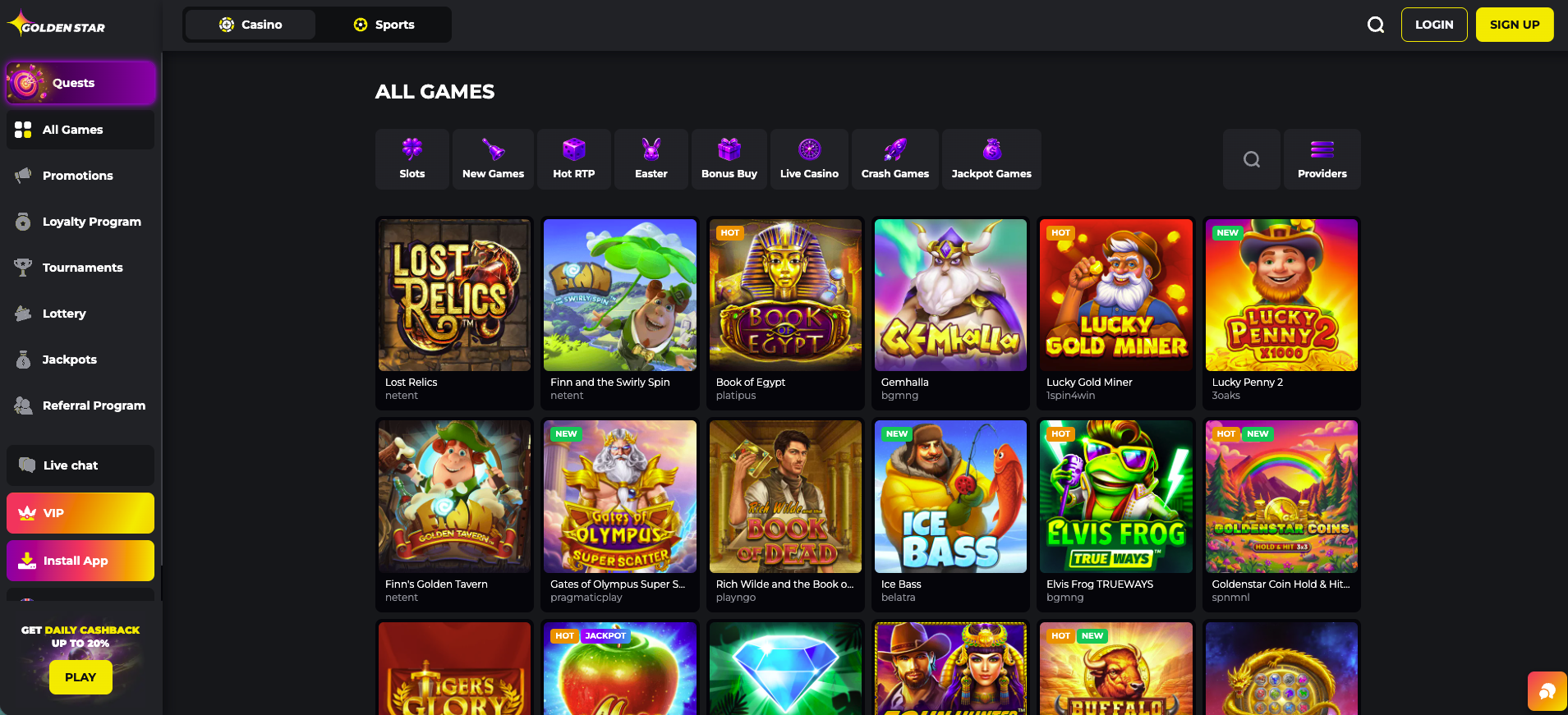 Goldenstar Casino homepage screenshot