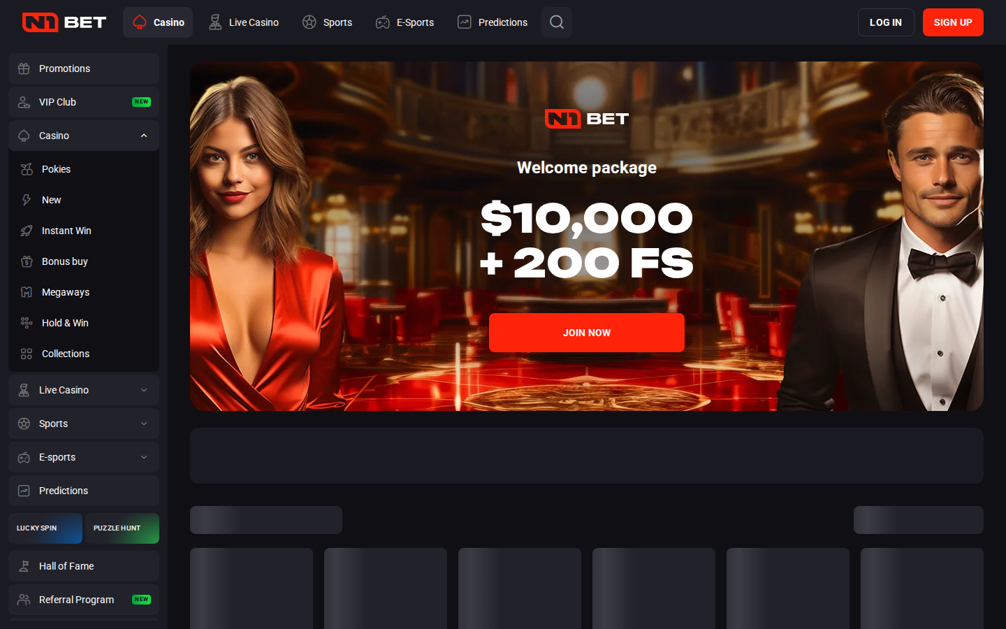 N1Bet Casino homepage screenshot