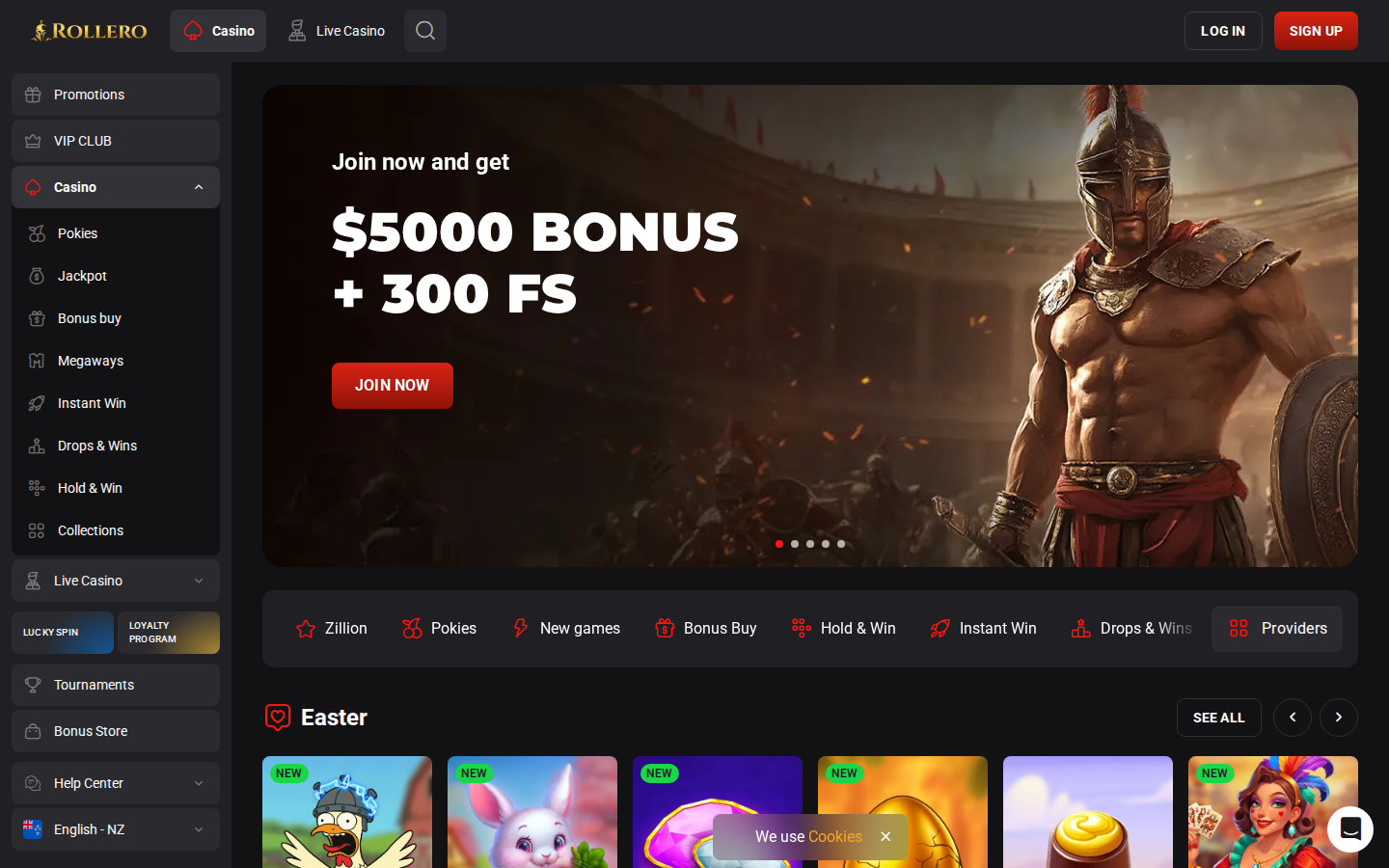Rollero Casino homepage screenshot